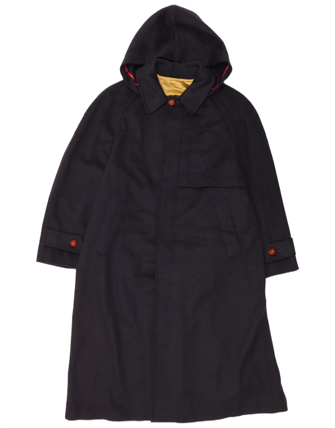 Vintage Mens Hooded Overcoat IT 48 Medium Navy Blue Wool