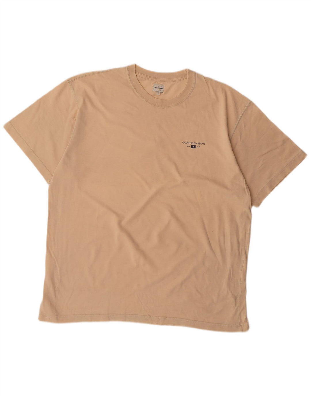 CALVIN KLEIN Mens T-Shirt Top XL Beige Cotton