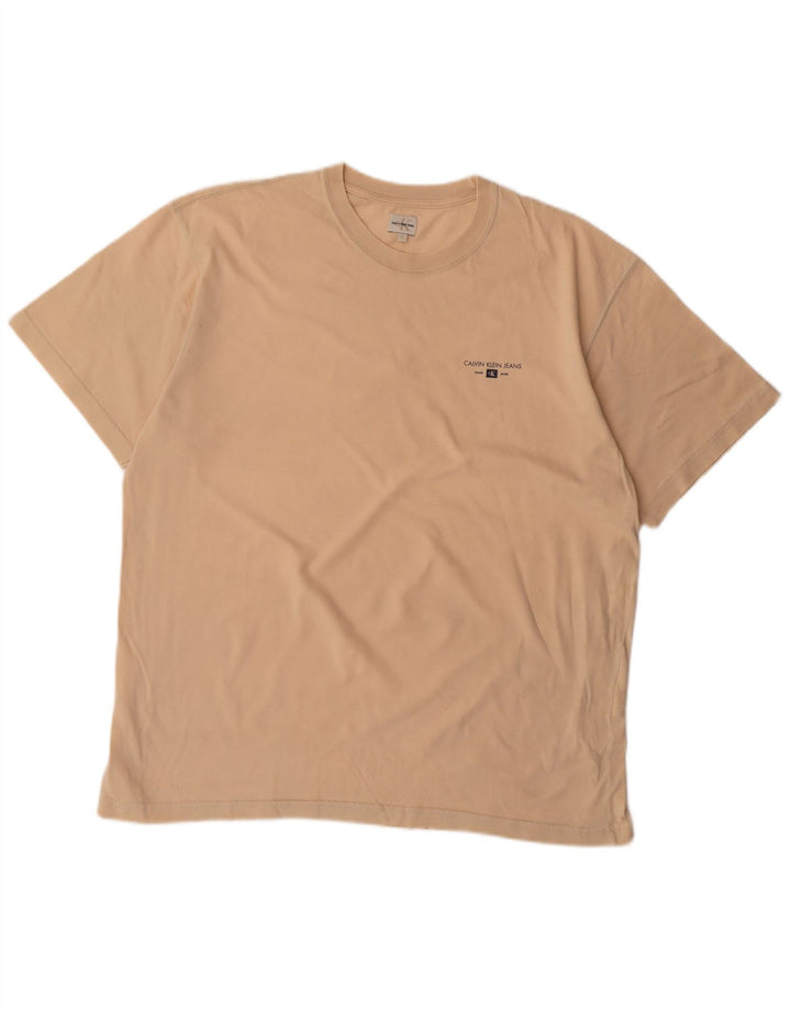 CALVIN KLEIN Mens T-Shirt Top XL Beige Cotton