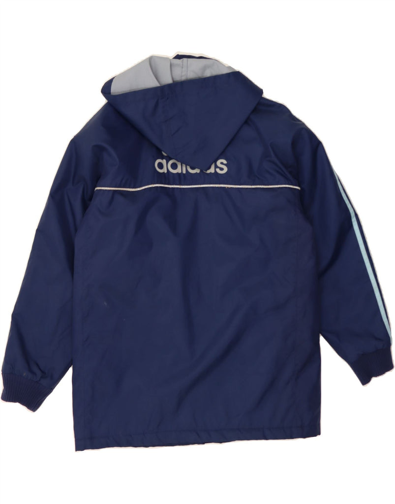 ADIDAS Boys Graphic Hooded Windbreaker Jacket 13-14 Years Navy Blue Vintage Adidas and Second-Hand Adidas from Messina Hembry 