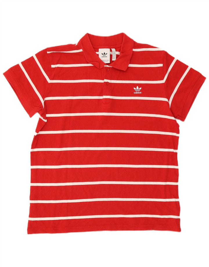 Adidas Mens Polo Shirt XL Red Striped Cotton