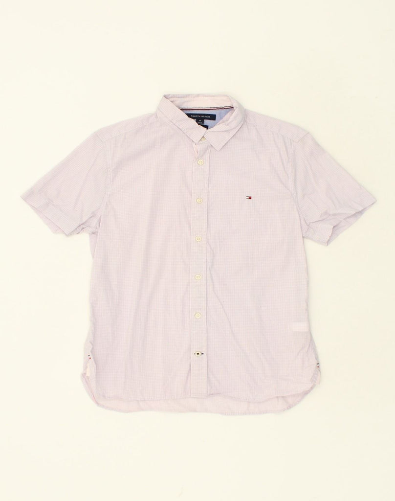 TOMMY HILFIGER Mens Short Sleeve Slim Fit Shirt Medium Pink Check Cotton | Vintage Tommy Hilfiger | Thrift | Second-Hand Tommy Hilfiger | Used Clothing | Messina Hembry 