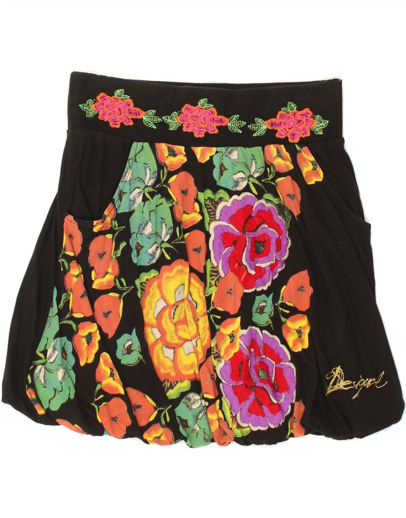 DESIGUAL Womens Bubble Skirt UK 10 Small W27  Black Floral Cotton | Vintage Desigual | Thrift | Second-Hand Desigual | Used Clothing | Messina Hembry 