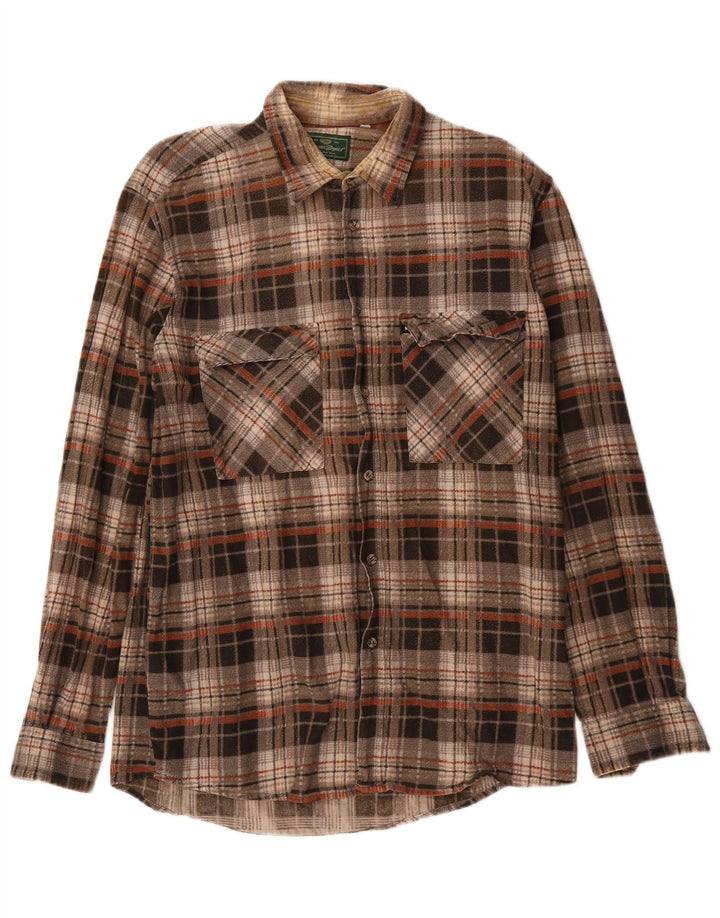 European Project Mens Flannel Shirt Large Brown Check Cotton