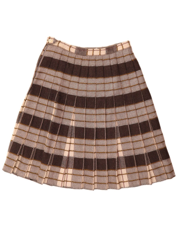 Vintage Womens Pleated A-Line Skirt W26 Small Grey Plaid