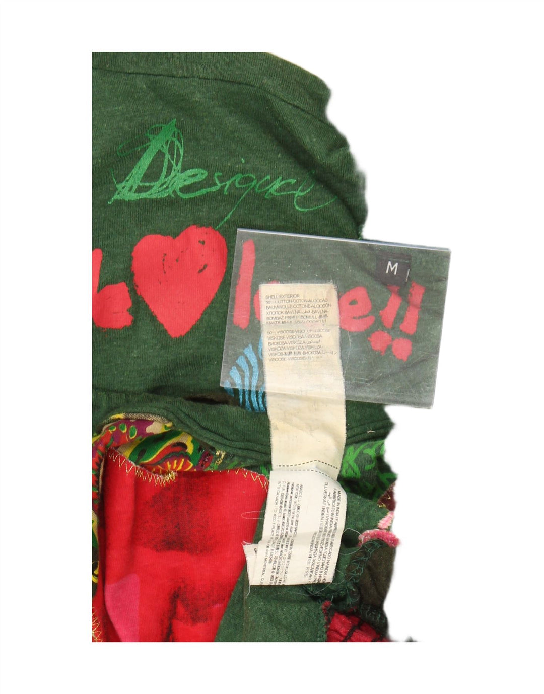 Desigual Womens Graphic Top Long Sleeve UK 14 Medium Green Cotton