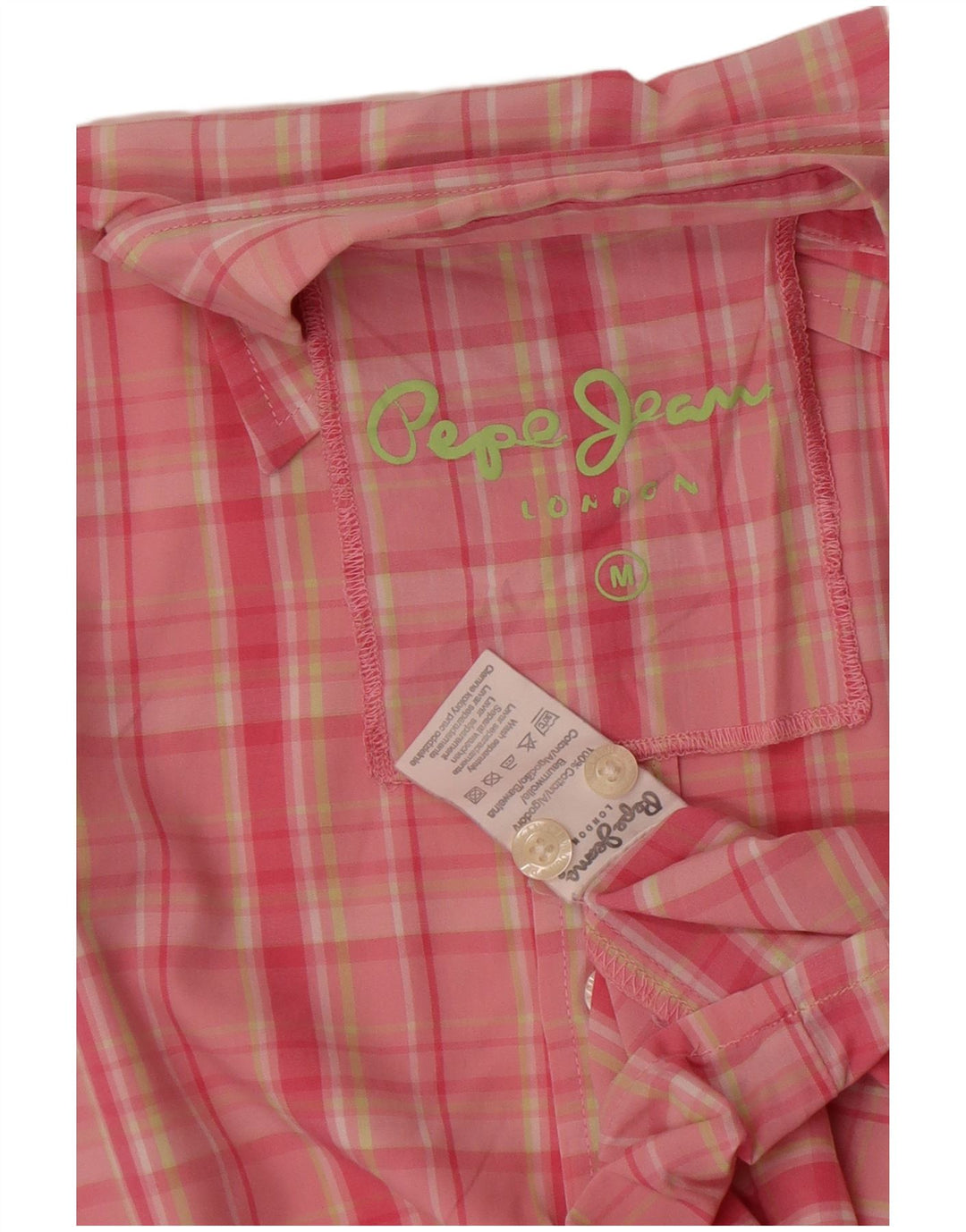 PEPE Jeans Mens Short Sleeve Shirt Medium Pink Check Cotton