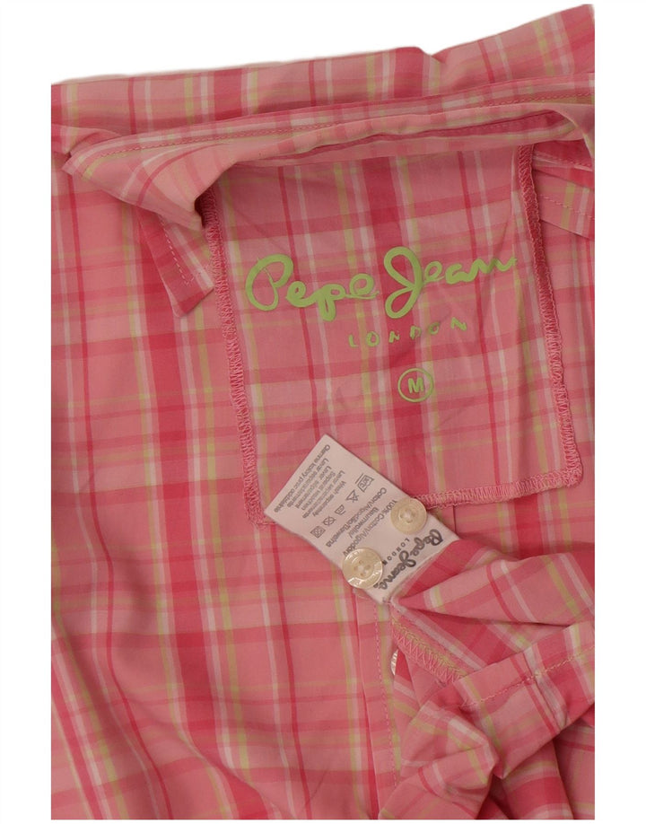 PEPE Jeans Mens Short Sleeve Shirt Medium Pink Check Cotton