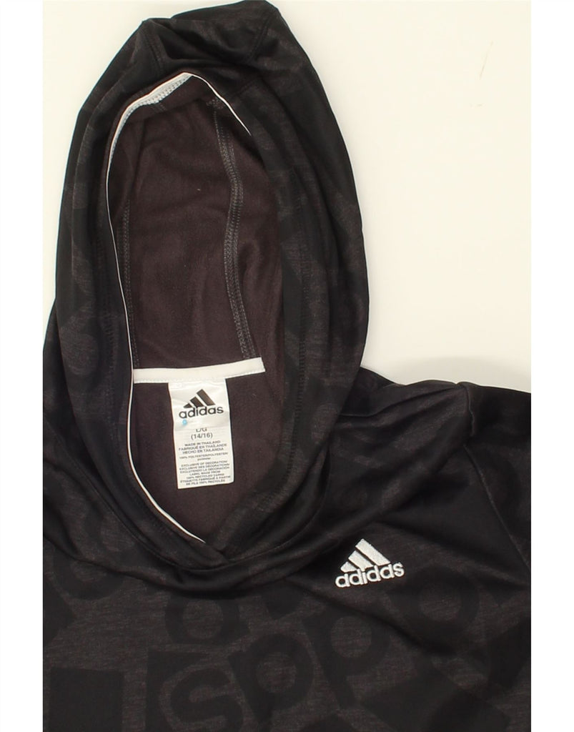 ADIDAS Girls Graphic Hoodie Jumper 14-15 Years Large Black Polyester Vintage Adidas and Second-Hand Adidas from Messina Hembry 