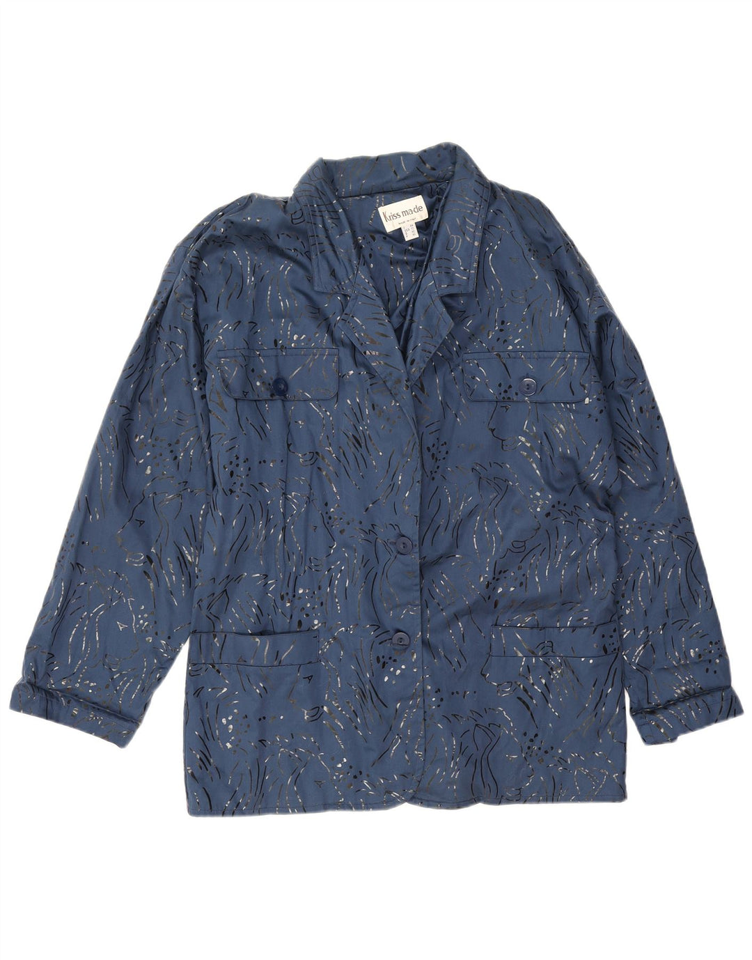 Vintage Womens Oversized Utility Jacket EU 40 Medium Blue Animal Print