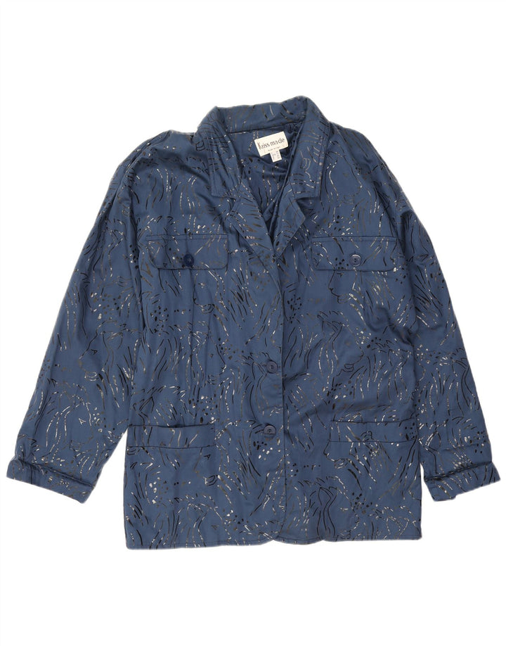 Vintage Womens Oversized Utility Jacket EU 40 Medium Blue Animal Print
