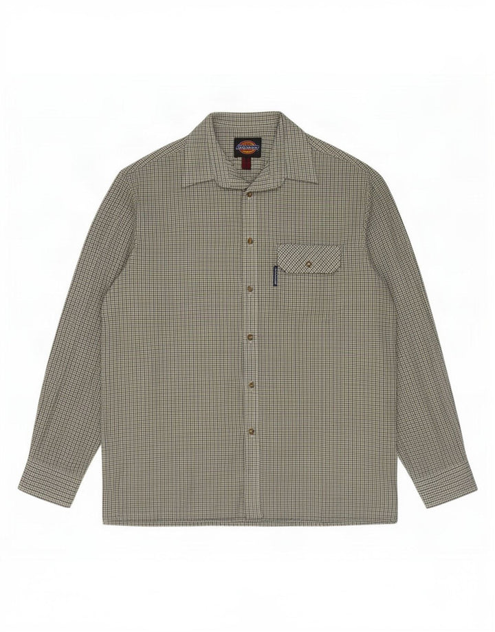 Dickies Mens Shirt Medium Green Houndstooth Polyester