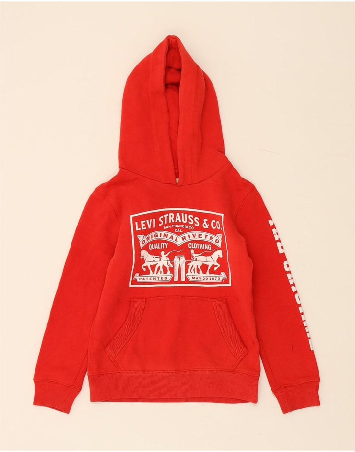 LEVI'S Boys Graphic Hoodie Jumper 7-8 Years Red Cotton