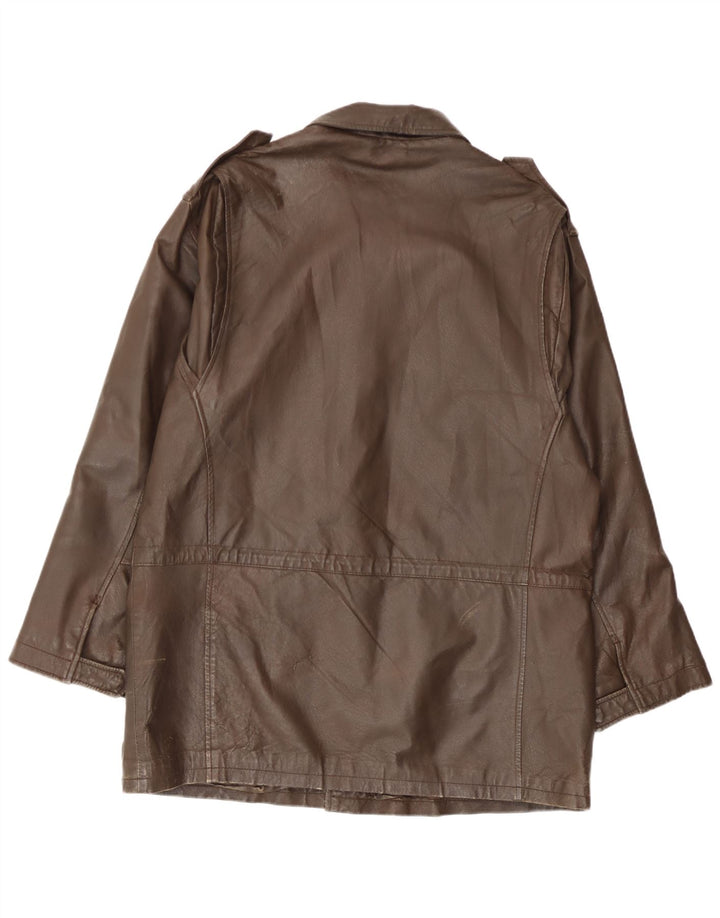 L.Lambertazzi Mens Military Leather Coat IT 48 Medium Brown Leather
