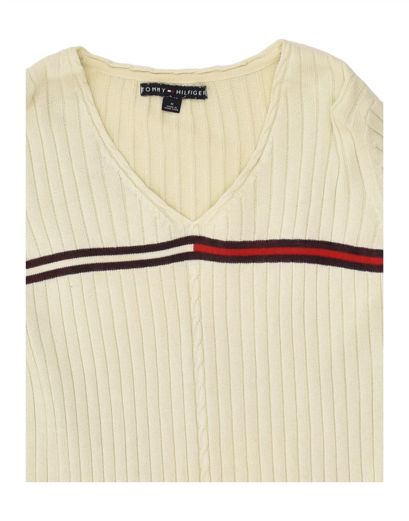 TOMMY HILFIGER Womens V-Neck Jumper Sweater UK 12 Medium Off White | Vintage Tommy Hilfiger | Thrift | Second-Hand Tommy Hilfiger | Used Clothing | Messina Hembry 