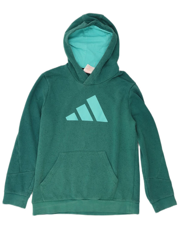Adidas Boys Graphic Hoodie Jumper 13-14 Years Green Flecked Cotton