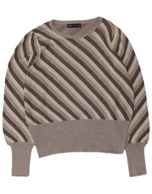 Marks & Spencer Womens Boat Neck Jumper Sweater UK 16 Large Grey Striped