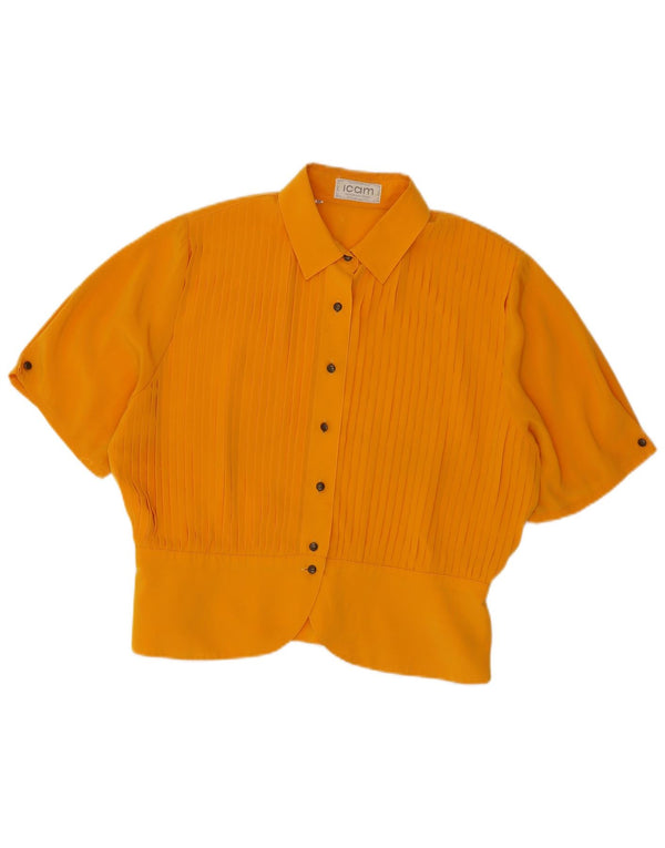 Icam Womens Crop Short Sleeve Shirt Blouse IT 54 3XL Yellow