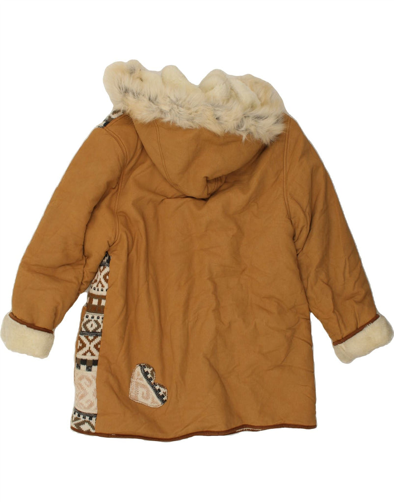 VINTAGE Womens Hooded Shearling Jacket IT 46 Large Beige Fair Isle | Vintage Vintage | Thrift | Second-Hand Vintage | Used Clothing | Messina Hembry 