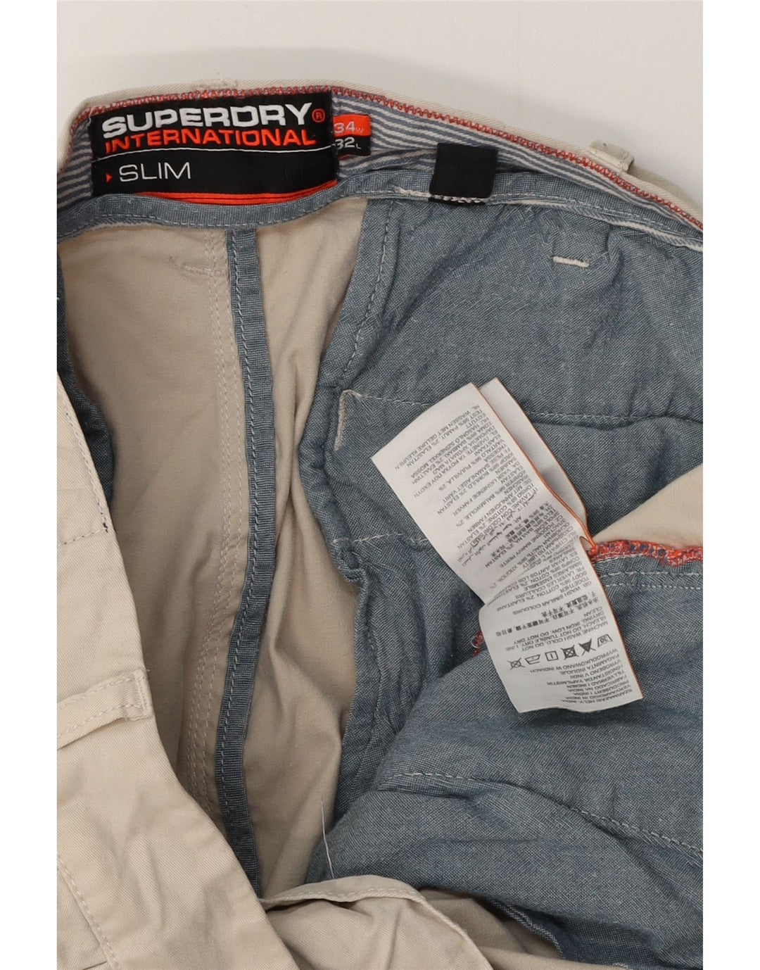 SUPERDRY Mens Slim Chino Trousers W34 L28 Beige Cotton