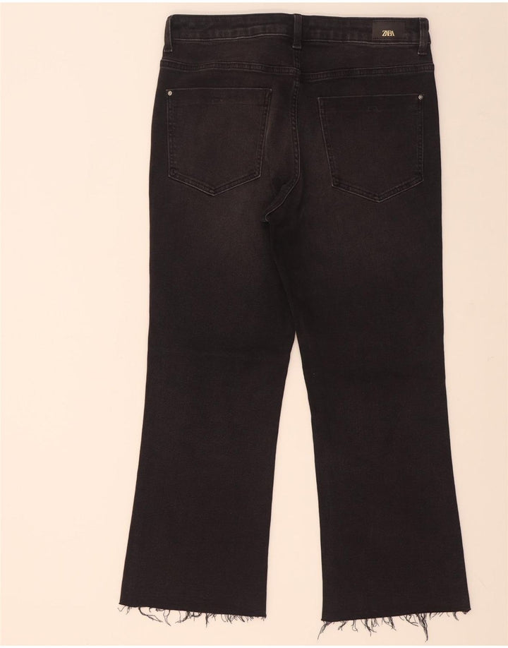 Zara Womens Crop Bootcut Jeans EU 42 Large W32 L26 Black Cotton