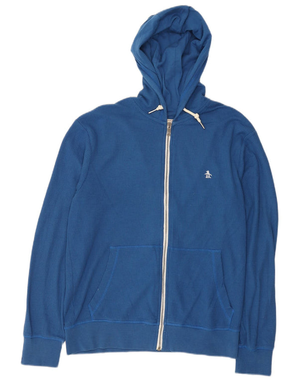 Penguin Mens Zip Hoodie Sweater Medium Blue Cotton
