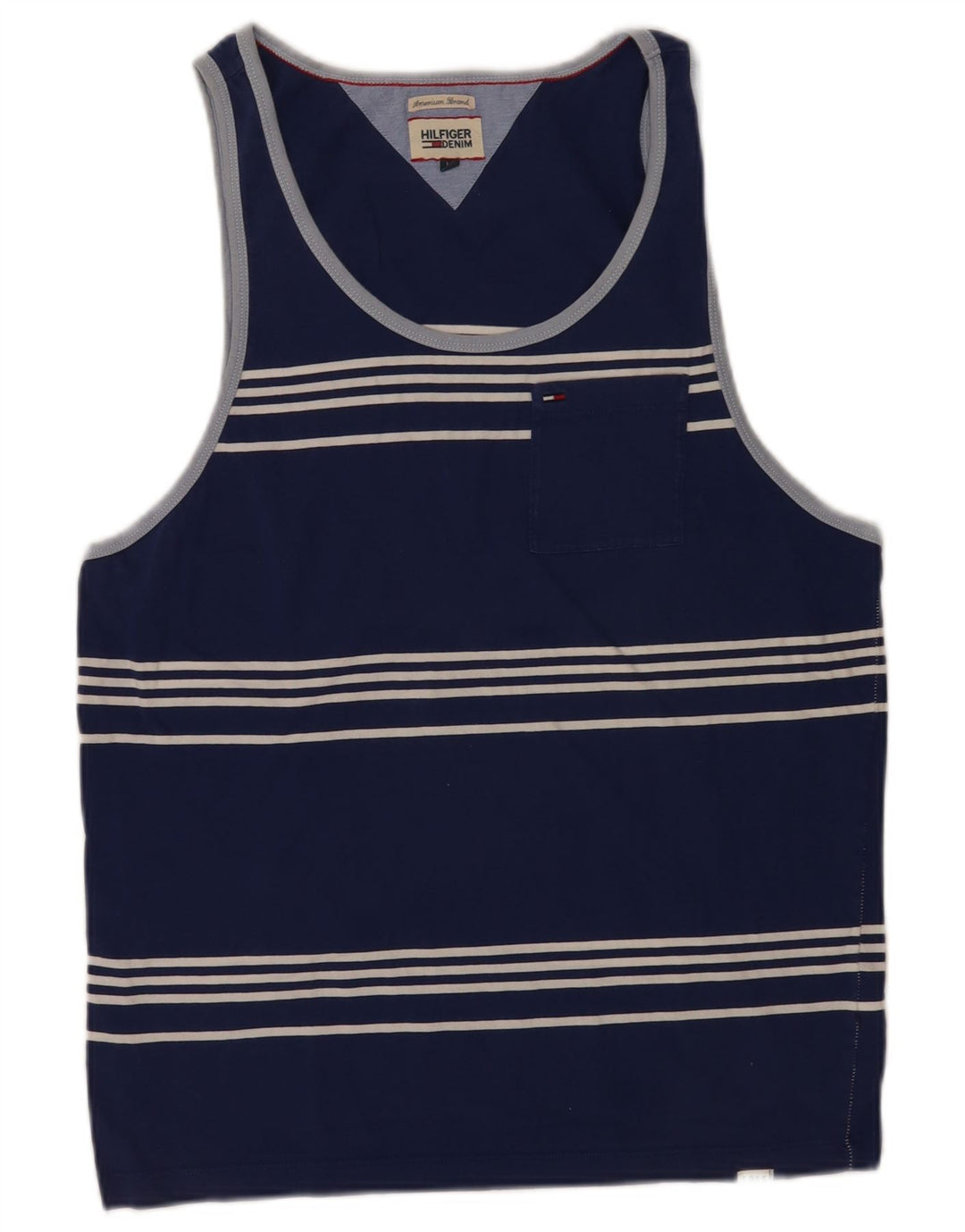 Tommy Hilfiger Mens Vest Top Medium Navy Blue Striped Cotton