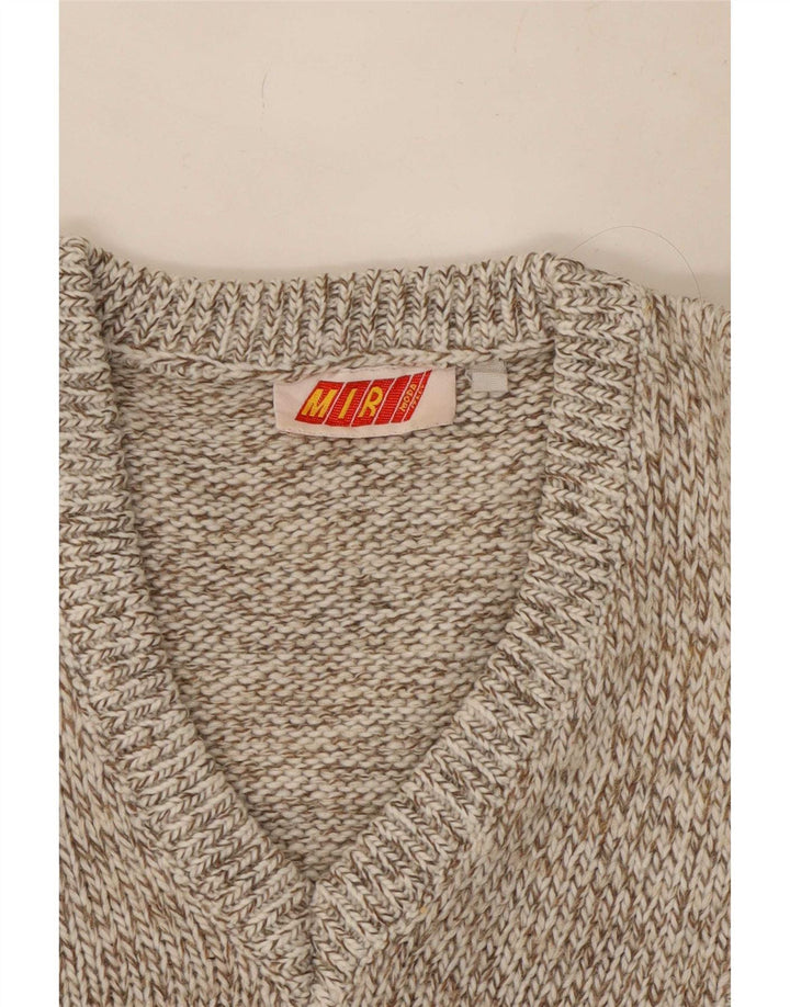 Vintage Mens V-Neck Jumper Sweater XL Brown Flecked Wool