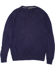 NAUTICA Mens V-Neck Jumper Sweater XL Navy Blue Cotton