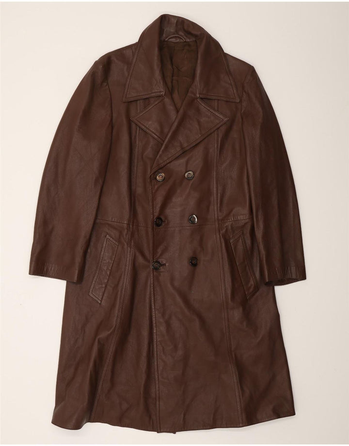 VINTAGE Mens Leather Coat UK 38 Medium Brown Leather