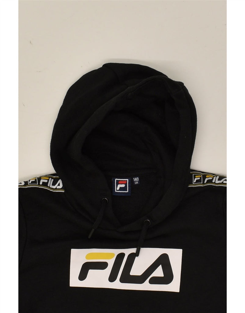 FILA Boys Graphic Hoodie Jumper 9-10 Years Black Cotton | Vintage Fila | Thrift | Second-Hand Fila | Used Clothing | Messina Hembry 