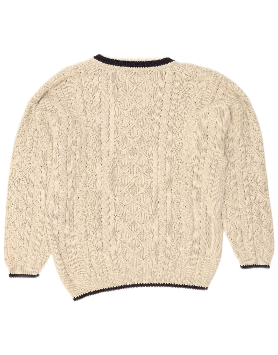 Cotton Republic Mens V-Neck Jumper Sweater Medium Off White Cotton