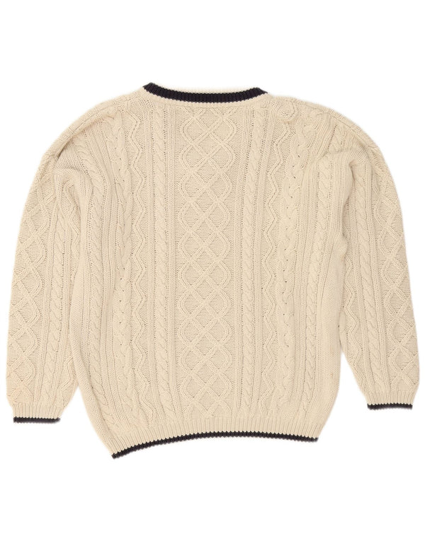 Cotton Republic Mens V-Neck Jumper Sweater Medium Off White Cotton