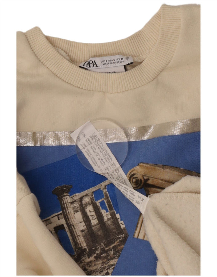 Zara Womens Graphic Oversized Sweatshirt Jumper UK 10 Small Off White