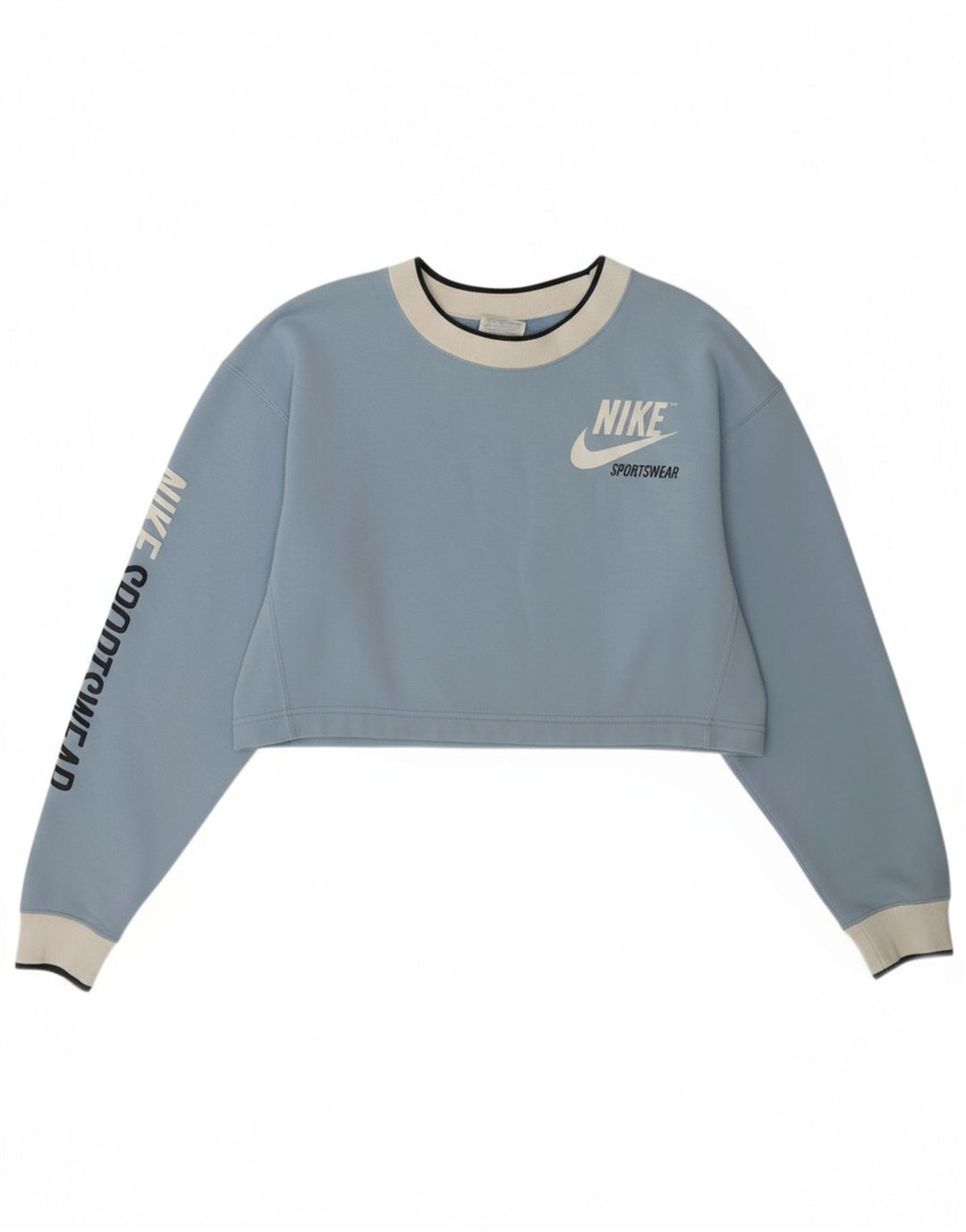 NIKE Womens Oversized Crop Graphic Sweatshirt Jumper UK 10 Small Blue