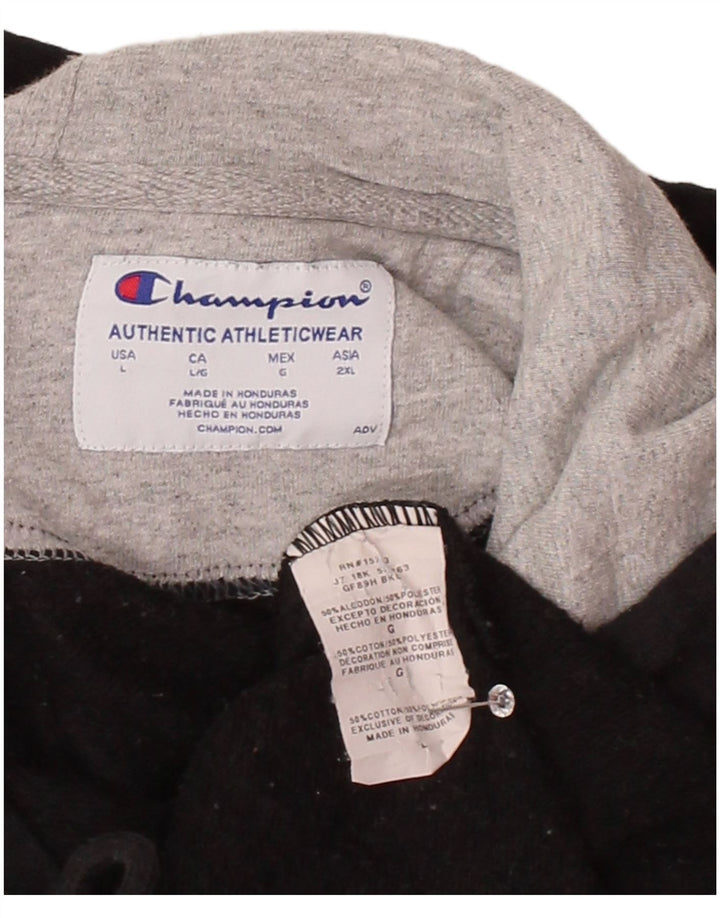 CHAMPION Mens Graphic Hoodie Jumper Large Black Cotton