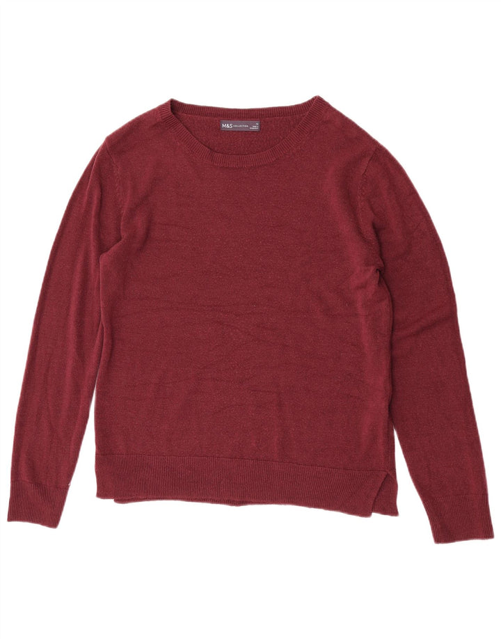 Marks & Spencer Womens Boat Neck Jumper Sweater UK 12 Medium Maroon Acrylic