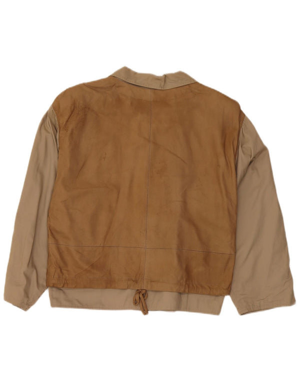 BELFE Womens Loose Fit Jacket IT 44 Medium Beige Colourblock Leather