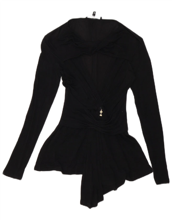 Elisabetta Franchi Womens Long Sleeve Blouse Top IT 40 Small Black Cupro