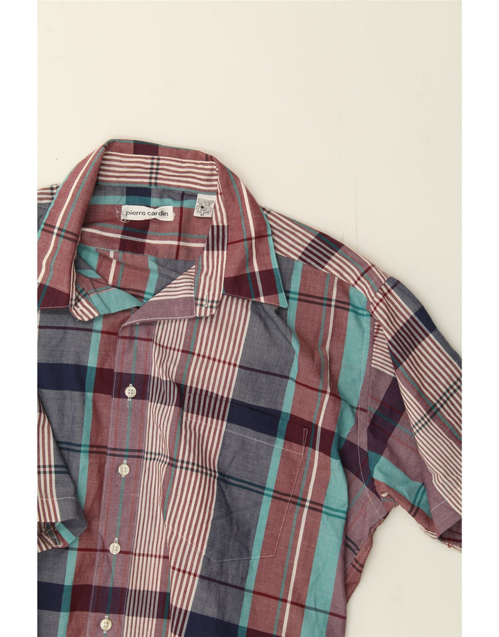 PIERRE CARDIN Mens Short Sleeve Shirt XL Multicoloured Check Polyester Vintage Pierre Cardin and Second-Hand Pierre Cardin from Messina Hembry 
