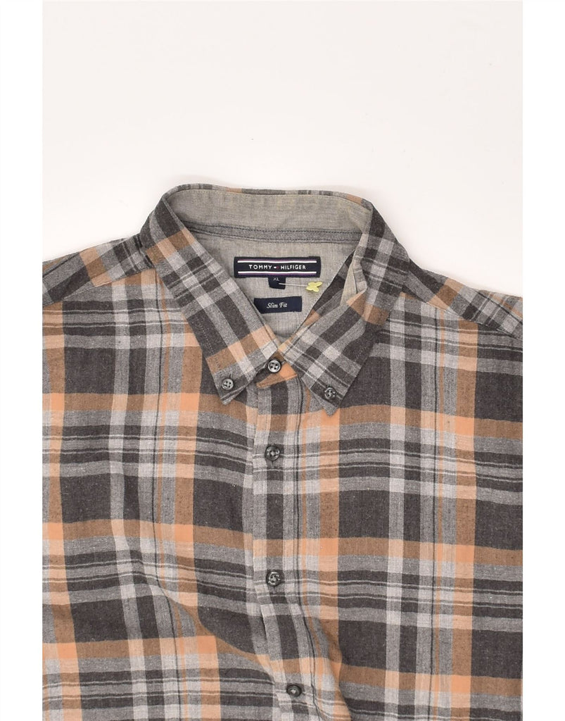 TOMMY HILFIGER Mens Slim Fit Shirt XL Grey Check Cotton | Vintage Tommy Hilfiger | Thrift | Second-Hand Tommy Hilfiger | Used Clothing | Messina Hembry 