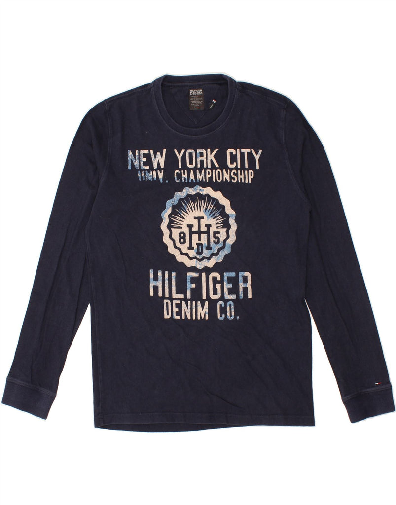 TOMMY HILFIGER Mens Graphic Top Long Sleeve Medium Navy Blue Cotton | Vintage Tommy Hilfiger | Thrift | Second-Hand Tommy Hilfiger | Used Clothing | Messina Hembry 