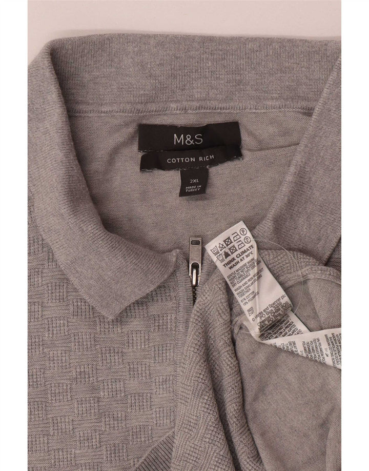 Marks & Spencer Mens Polo Neck Jumper Sweater 2XL Grey Cotton