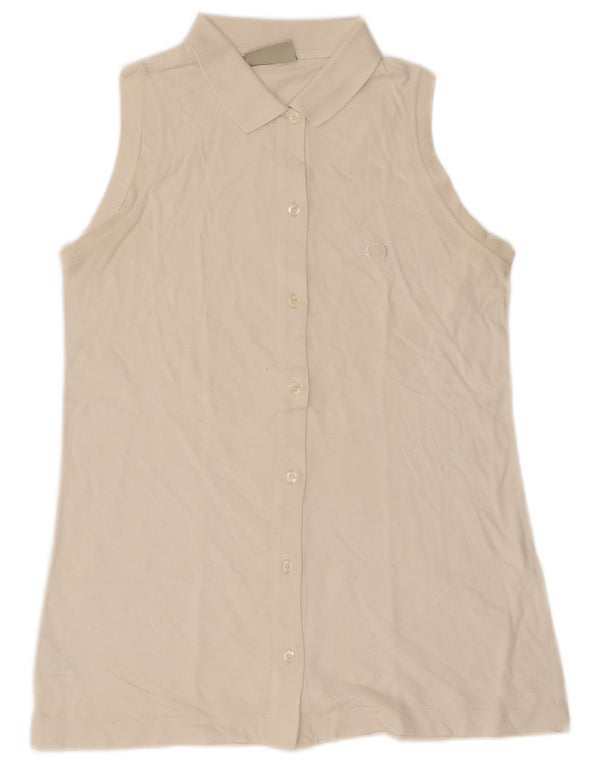 Sergio Tacchini Womens Sleeveless Shirt Blouse UK 10 Small White Cotton