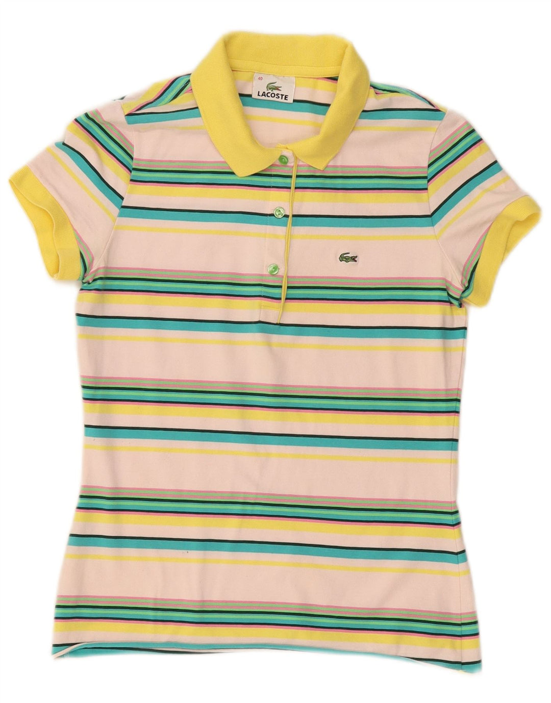 LACOSTE Womens Polo Shirt Size 40 Medium Multicoloured Striped Cotton