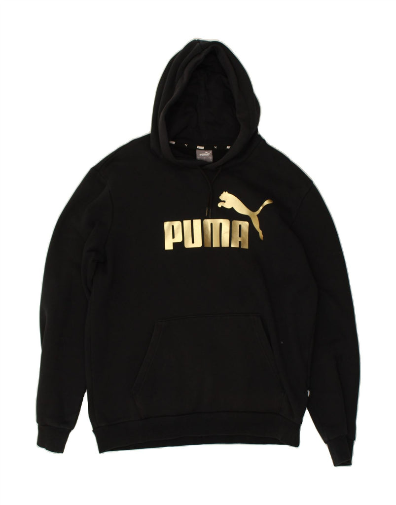 PUMA Mens Graphic Hoodie Jumper Medium Black Cotton | Vintage Puma | Thrift | Second-Hand Puma | Used Clothing | Messina Hembry 