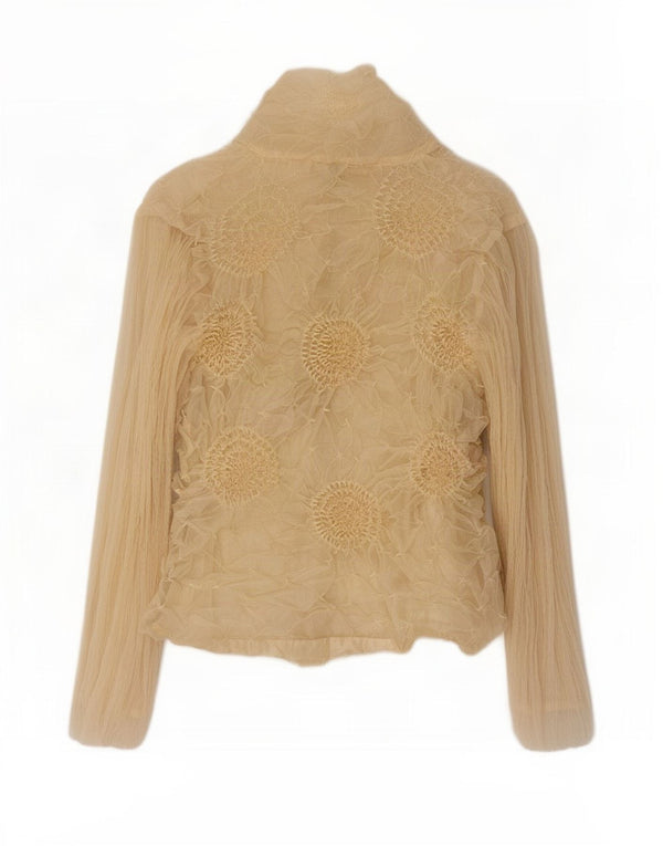 Vintage Womens Shirt Blouse UK 14 Large Beige Floral Polyester
