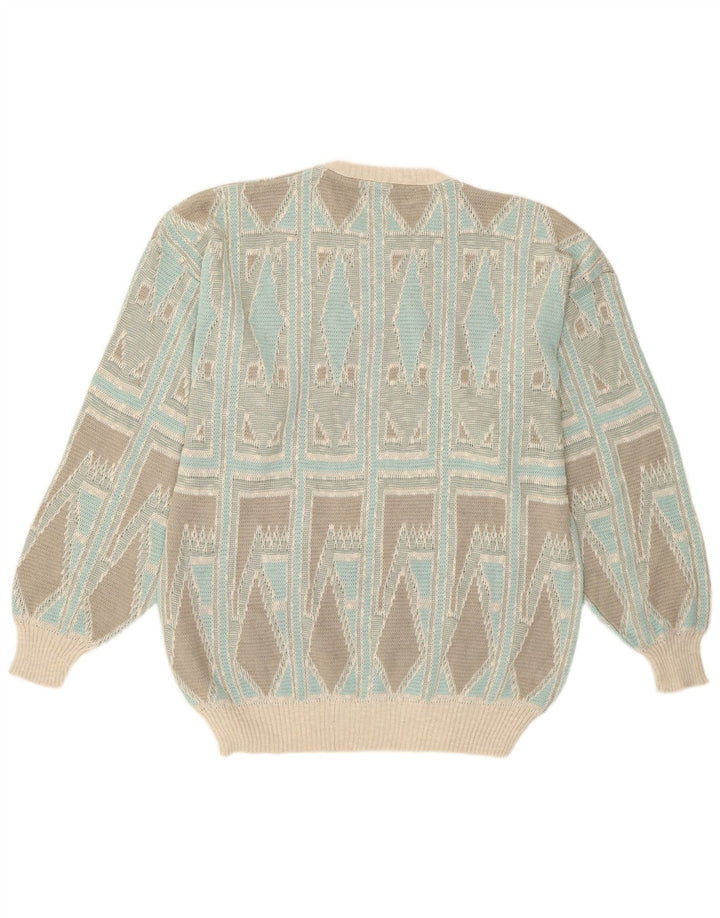 Taifun Mens Crew Neck Jumper Sweater Medium Turquoise Geometric Cotton