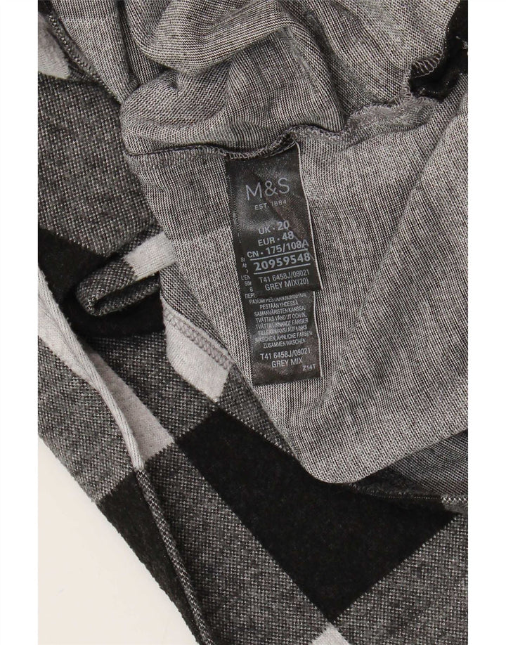 Marks & Spencer Womens Top Long Sleeve UK 20 2XL Grey Check Polyester