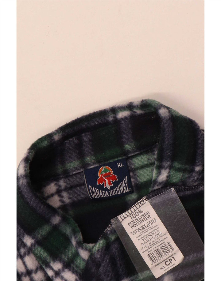 Vintage Mens Fleece Shirt XL Navy Blue Check Polyester